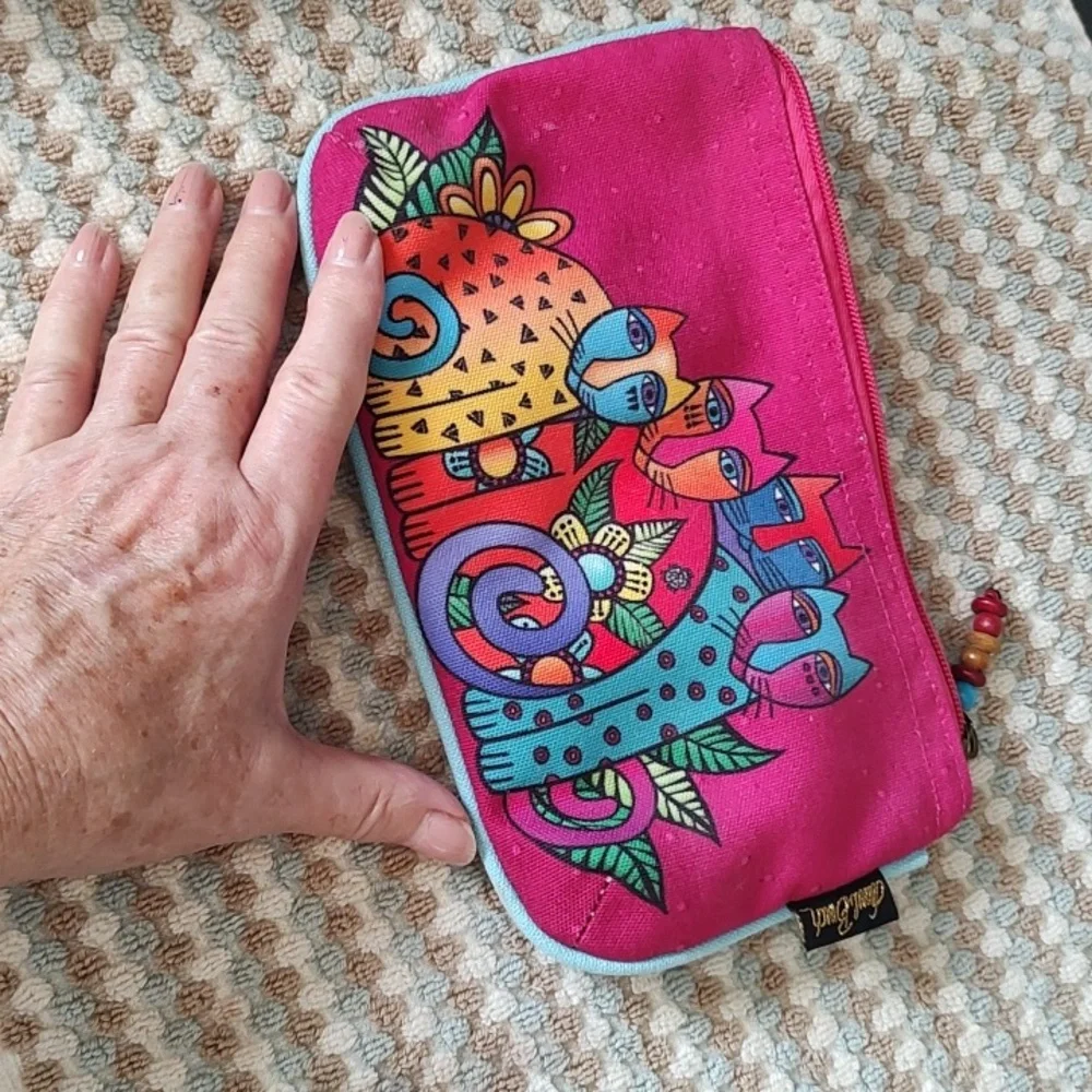 LAUREL BURCH small clutch make up bag in pink and blue.
